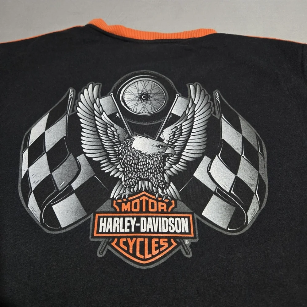VINTAGE Harley Davidson Tank Top Mens XXL Black Eagle Checkered Flag Embroidered - Picture 11 of 11